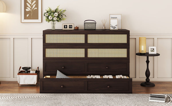 English Elm Queen Size Murphy Bed - Elegant Pine Cabinet With Rattan Accents, Espresso Finish & Storage Drawer W504S00230-GIGA