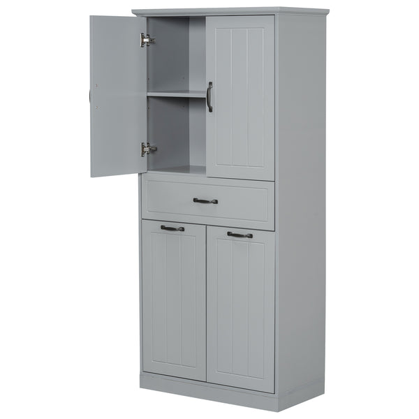 English Elm Christopher Knight Home® - Bathroom Storage Cabinet with Doors Drawer & Dual Laundry Baskets, MDF Build, Adjustable Shelf, Anti-Tip Device Grey N759P243350E