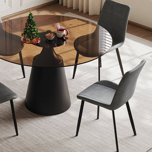 English Elm 35 35" Round Dining Set 5-Piece with Black Tempered Glass Top & Gray Ergonomic Chairs, Space-Saving Modern W2700S00079
