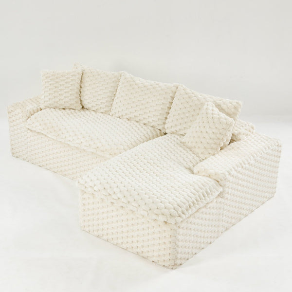 English Elm White Turtle Velvet Convertible Sofa: Chic Twin-Seat Design With Right Chaise For Ultimate Comfort W3371S00036-GIGA