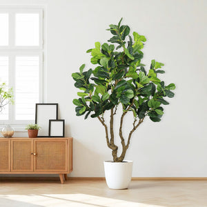 English Elm 7ft Artificial Banyan Silk Leaf Tree Freestanding Potted Faux Greenery for Home Office W2945P359511