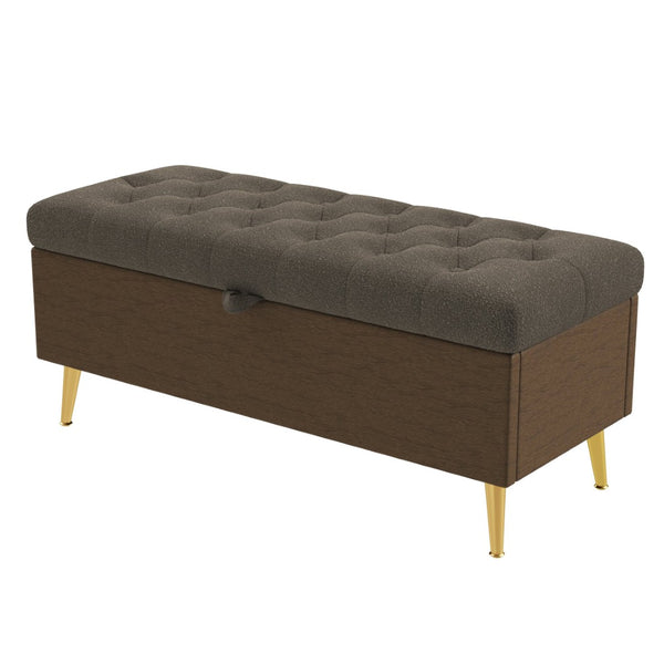 English Elm Modern Boucle Tufted Storage Ottoman Bench with Gold Legs for Bedroom or Entryway Coffee N719P305620D
