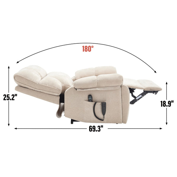 English Elm Beige Chenille Power Lift Recliner Dual Motor Massage Heat 350 Lb Capacity Beige W1803P264021