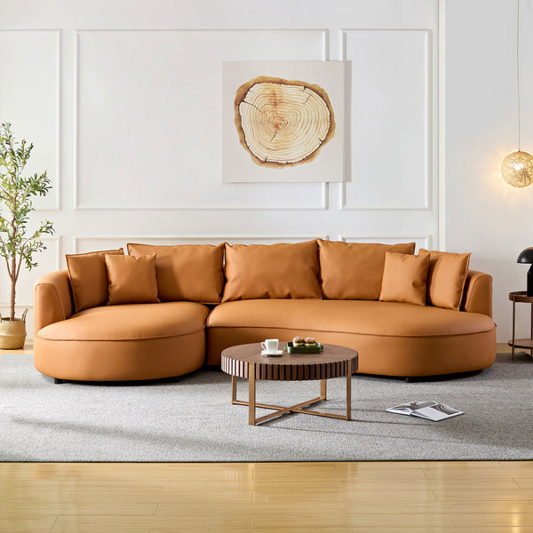 English Elm Modern Curved Sectional Sofa For Living Room - 5-Seat Eco-Leather Couch In Vibrant Orange Design W2582S00077