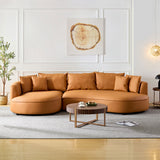 English Elm Modern Sectional Curved Sofa Couch For Living Room,Upholstered 5-Seat Sofa Couch Eco-Leather Couch Set For Apartment Office,Orange