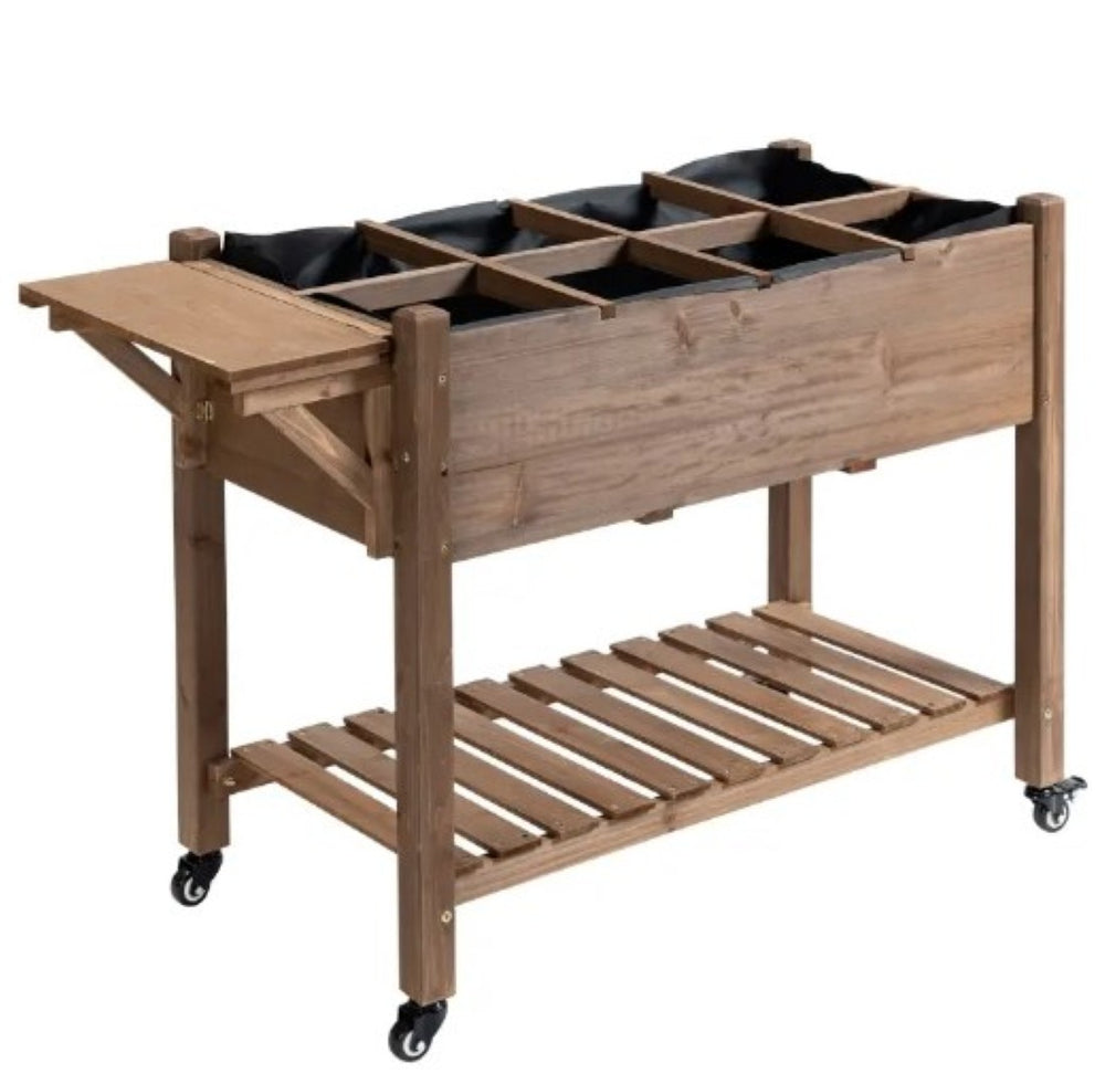 English Elm Planter Box Elevated Fir Wood Garden Bed with 8 Compartments and Lockable Wheels T3971P422736