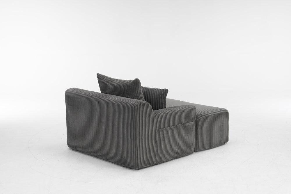 English Elm Oversized corduroy chaise lounge with ottoman, plush boneless sofa, ergonomic pillows for relaxing comfort Grey W1901P278403