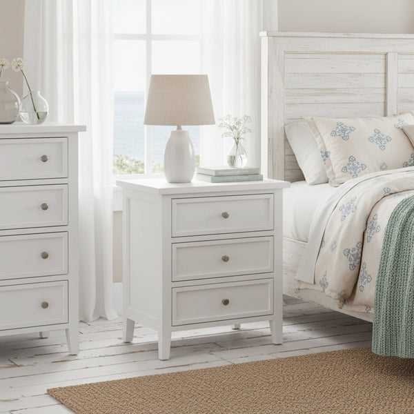 English Elm Luca 3-Drawer Nightstand with Dovetail Drawers and Metal Glides, Tapered Legs, No Assembly Required White B050P376948