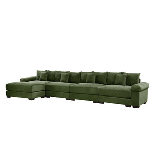 English Elm 170"Oversized Cloud Modular L-Shape Sectional Couch - Plush Corduroy, Ergonomic, 12 Pillows, Green W714S01336