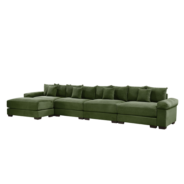 English Elm 170"Oversized Cloud Modular L-Shape Sectional Couch - Plush Corduroy, Ergonomic, 12 Pillows, Green W714S01336