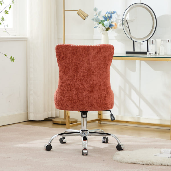 English Elm A&A Tufted Chenille Office Chair with Gold Chrome Base, Plush High-Rebound Cushion for Comfort Orange W1143P366776