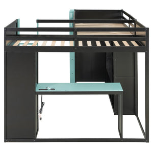 English Elm L-shaped Gaming Loft Bunk Bed Twin Wood Frame Rgb Lighting Usb Ports Storage Shelves Blue LT000295AAC
