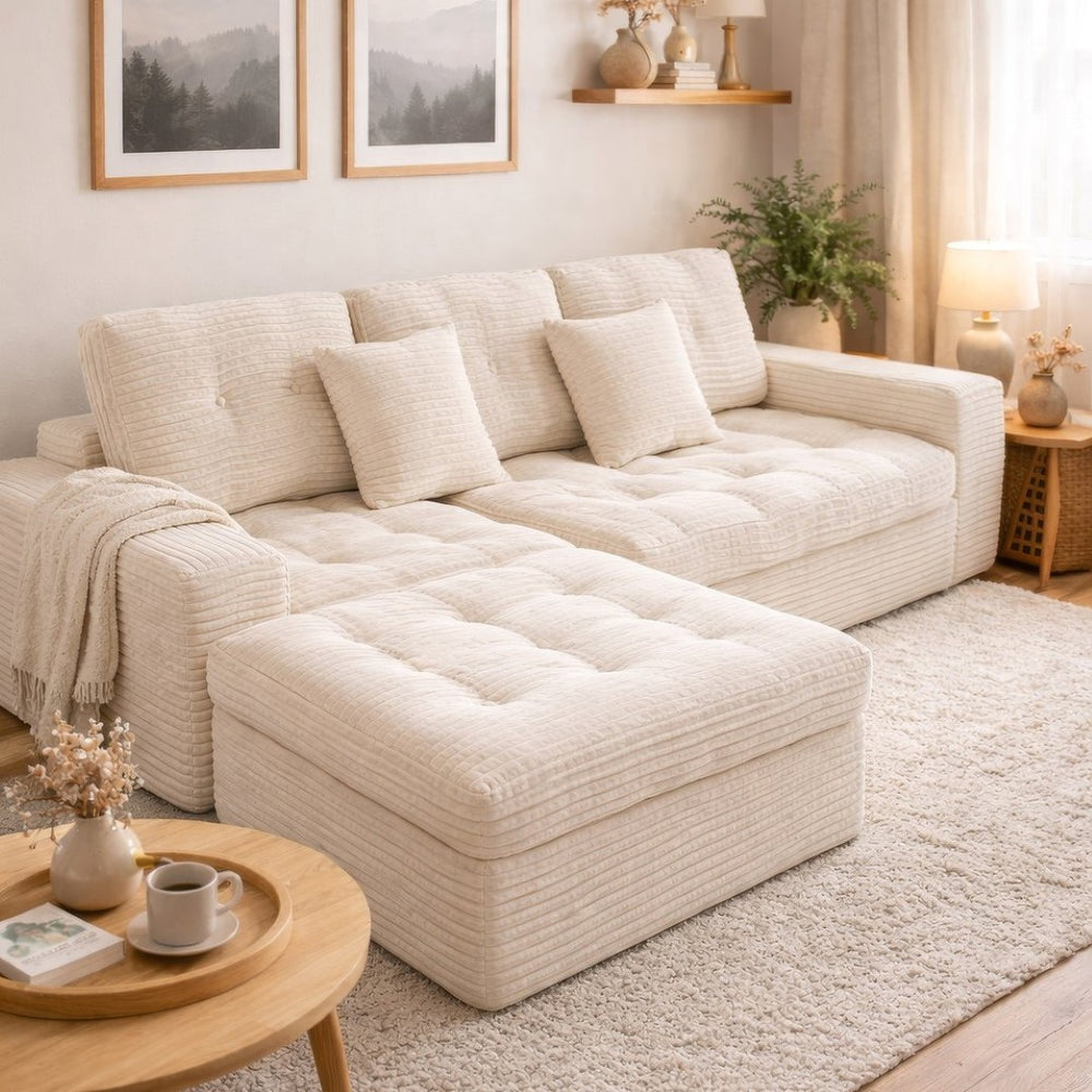 English Elm Modular Cloud Sectional Sofa with Ottoman Faux Fur Velvet Plush Living Room Couch W5502S00007