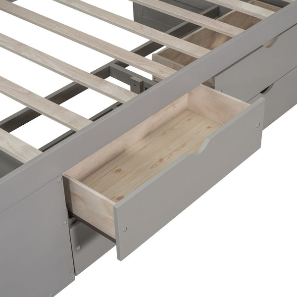 English Elm Twin Daybed with Two Pull Out Drawers and Open Shelves for Small Bedroom Storage Gray LP102022AAE