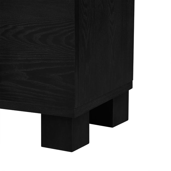 English Elm Trexm Ash Veneer Buffet with Gold Handles Matte Black Lacquer Dining Storage N715P232696B