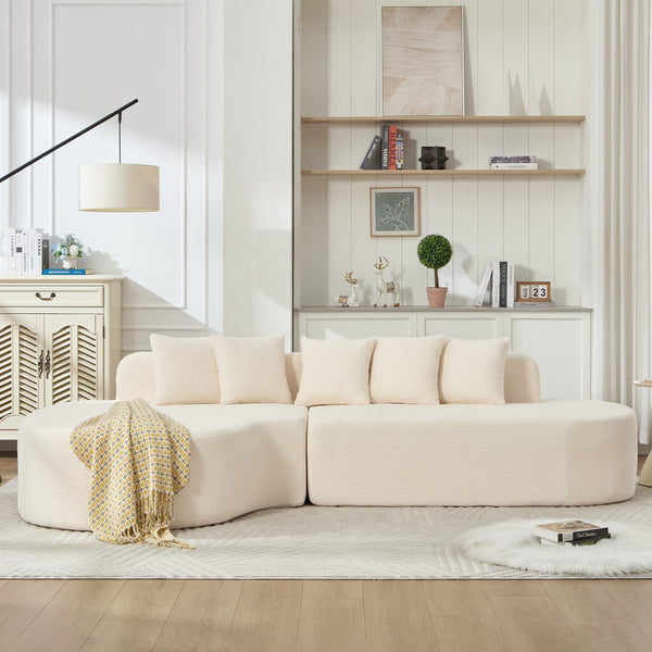 English Elm 110.2'' Plush Boneless Sectional Sofa Ivory — Curved L-Shape Chaise, Deep Memory Foam Comfort, No Assembly W1249S00008