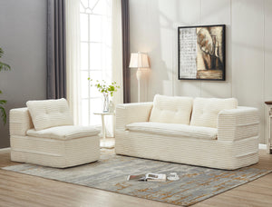 English Elm Multi Functional Sectional Sofa Bed Plush Corduroy Convertible 80" King Sleeper with Chaise, Deep Fluff Beige W3219P339464