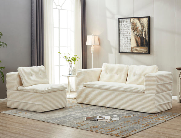 English Elm Multi Functional Sectional Sofa Bed Plush Corduroy Convertible 80" King Sleeper with Chaise, Deep Fluff Beige W3219P339464