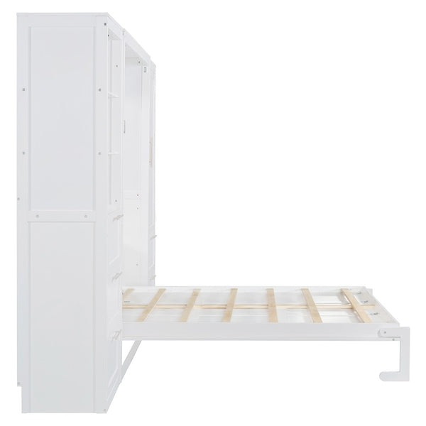 English Elm Queen Murphy Wall Bed with Wardrobe Drawers and Shelves for Studio or Guest Room White LP000865AAK-2