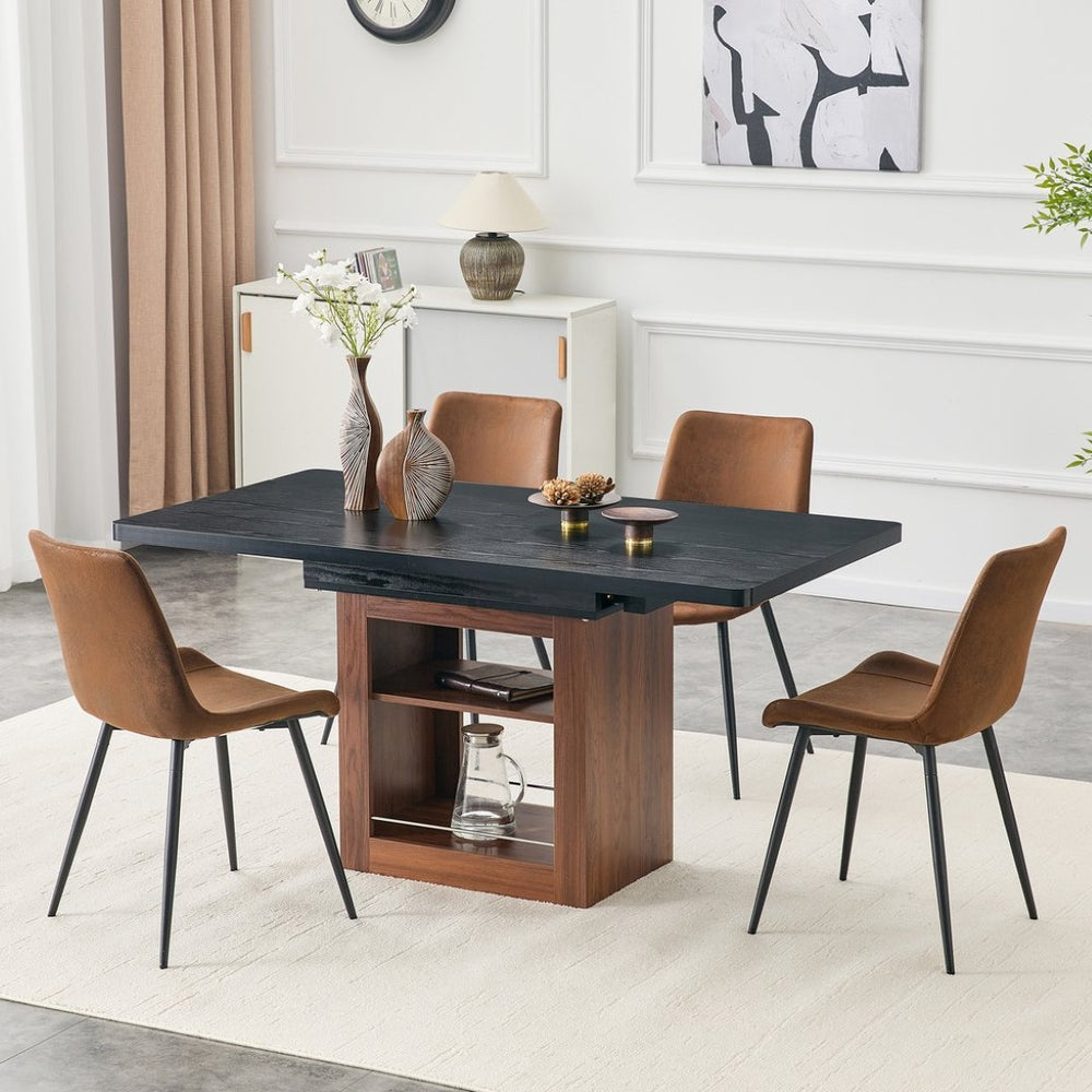 English Elm Expandable Dining Set with Four Cushioned Chairs Dual Tone Wood Grain Modern Style W1151S04696