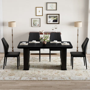 English Elm Table Black Textured Dining Set With 4 Ergonomic Pu Chairs - Modern, Durable & Stylish Design For Home W1151S04308-GIGA