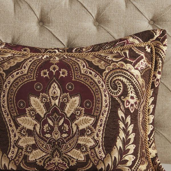English Elm 4 Piece Comforter Set - Regal Burgundy Chenille For King Bed, Luxurious Vintage French Elegance B035128754