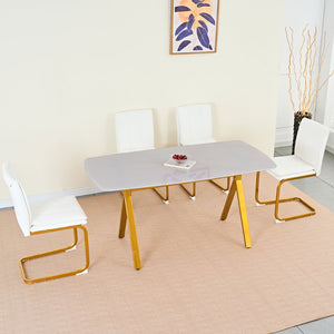 English Elm Modern Pu Leather Cantilever Dining Chairs Set of 4 with Steel Arc Frame for Kitchen White+Gold W5123P454212