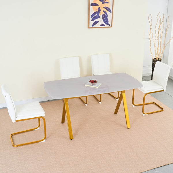 English Elm Modern Pu Leather Cantilever Dining Chairs Set of 4 with Steel Arc Frame for Kitchen White+Gold W5123P454212
