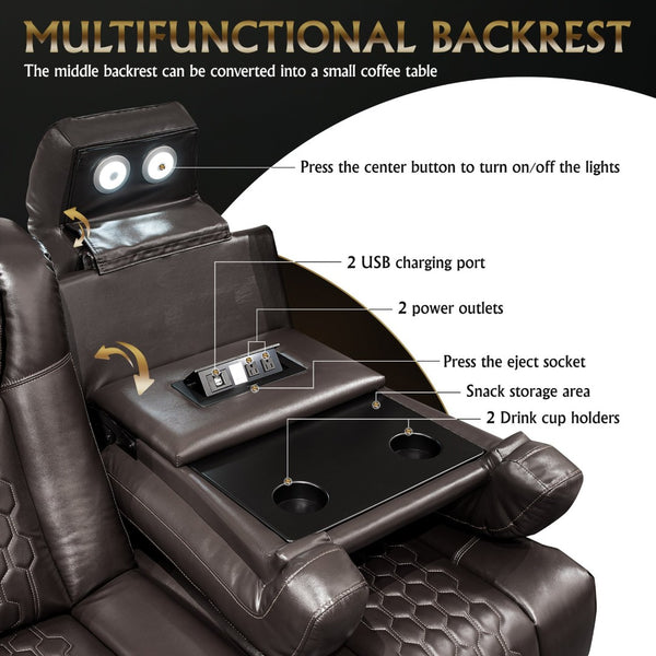 English Elm Fa-601-coffee-1uc Nappa Leather Power Recliner Rgb Lighting Home Theater Seating D1048117462