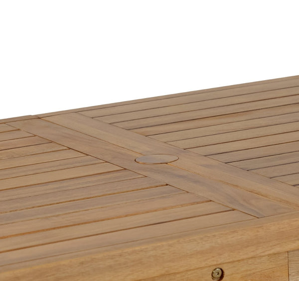 English Elm U_style Solid Acacia Wood Outdoor Dining Set Seats Four with Umbrella Hole Patio Natural WY000477AAO