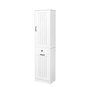 English Elm Laundry Cabinet with Drawer & Removable Basket Organizer, White Melamine Finish for Compact Spaces W331P235403