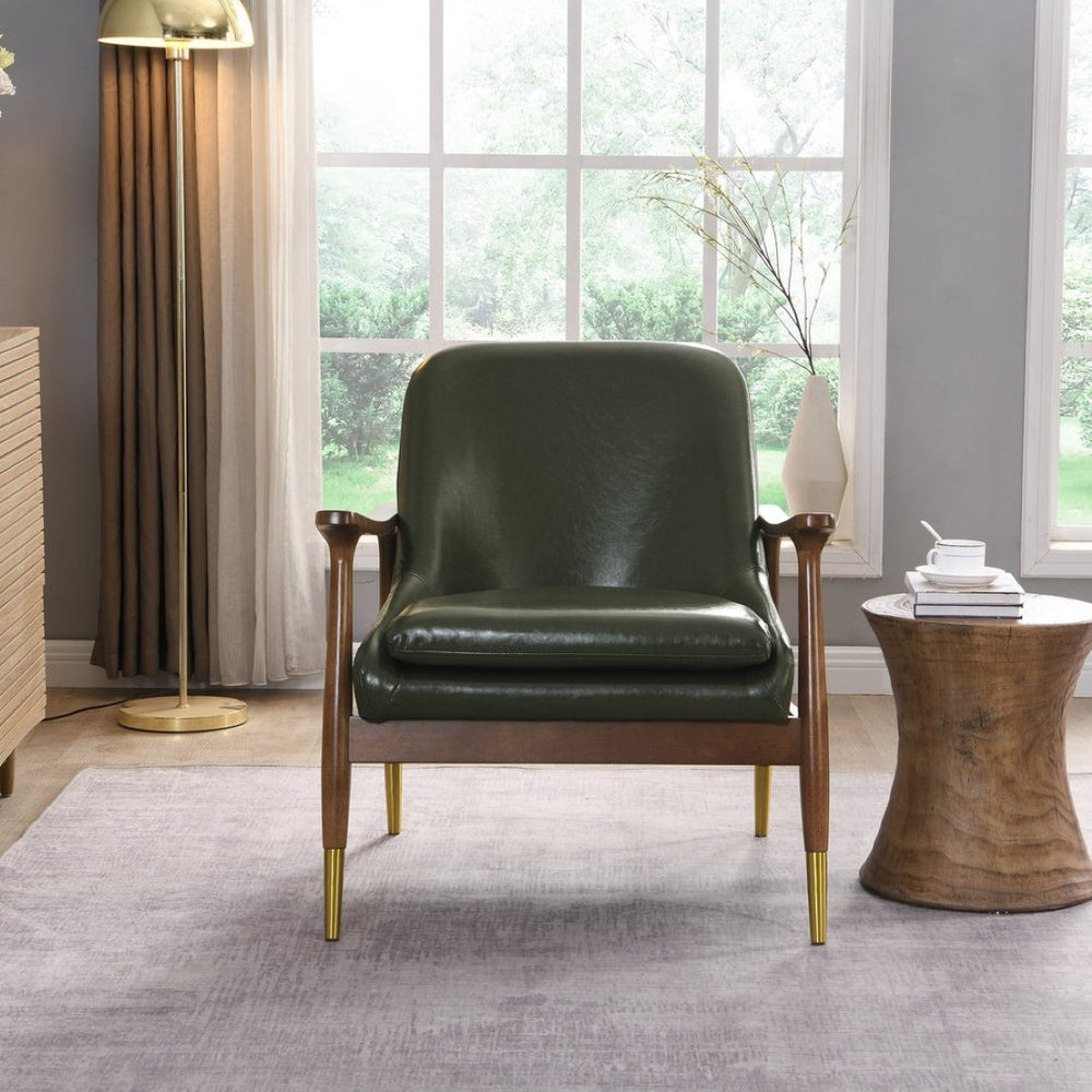 English Elm 29.2'' Mid-century Faux Leather Accent Chair Solid Wood Frame Brass Tipped Legs Lounge N767P205863G