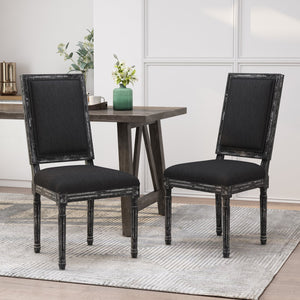 English Elm Christopher Knight Home® - DINING Chair Set of 2 French Country Upholstered Dining Chairs with Fluted Legs and Weathered Finish Black 71237.00BLK