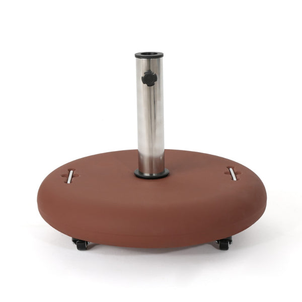 English Elm Wheelie Concrete Outdoor Umbrella Base with Locking Casters for Patio Stability Terracotta 60454.00RED