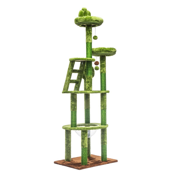 English Elm 72in Cactus Cat Tower Sisal Posts Plush Perches Capsule Pod Multi-level Climb Green W1578P447627