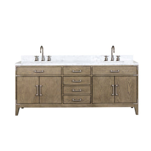 English Elm Grey Oak Double Bath Vanity With Carrara Marble Top & Chrome Faucet Set - Stylish Storage Solution! B2731P259935