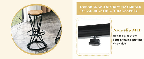 English Elm Single Package Industrial Bar Set Round Mdf Top with Metal Frame Seats 2 for Kitchen Black,Wood W1151P434793