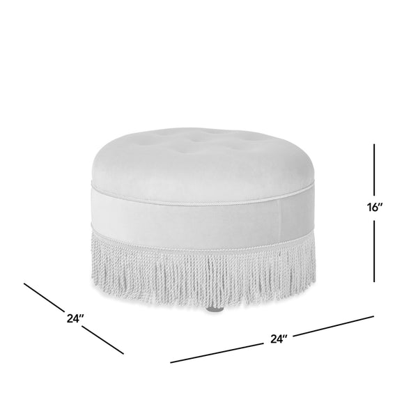 English Elm Jennifer Taylor Home - Yolanda Round 24" Upholstered Accent Ottoman in Performance Velvet with Tassel Fringe, Durable Build Brown B2719P358854