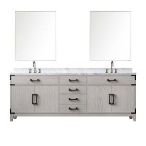 English Elm White Oak Double Vanity Set 84" With Carrara Marble Top, Chrome Faucets, & 36" Matching Mirrors B2731S01881-GIGA