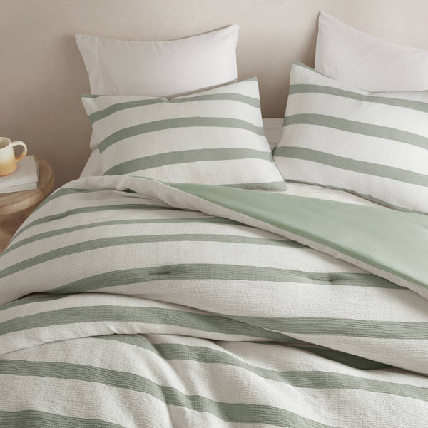 English Elm 3-piece Yarn-dyed Striped Comforter Set Full Queen Seersucker Weave Coastal Bedding B035P463222