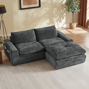 English Elm Modern Chenille Modular Sofa with Ottoman Thick Cushions for Living Room or Apartment Dark Gray W3396S00072