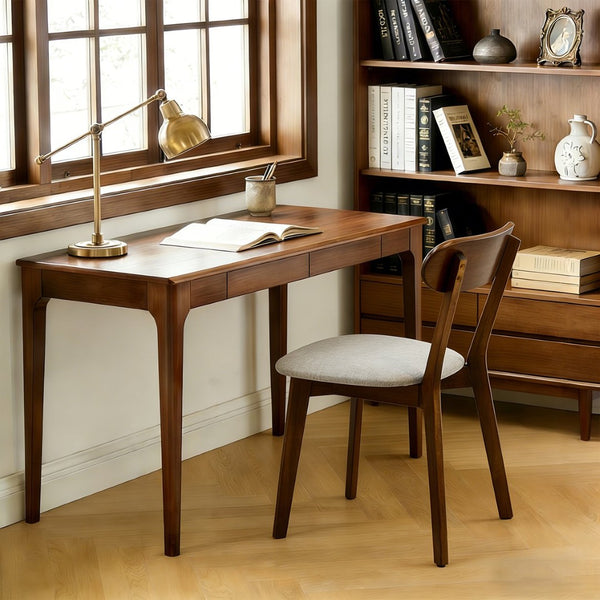 English Elm Solid Natural Wood Mid-century Dining Chairs Curved Back Upholstered Seat Set of 2 W3204P429363