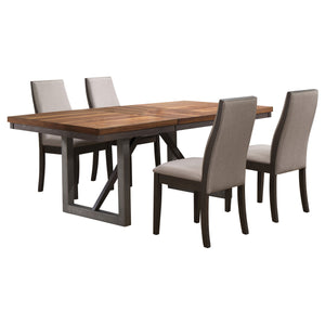 English Elm Holloway Natural Walnut 5-Piece Dining Set with Taupe Upholstery, Expandable Leaf & Rustic Charm B062S01017