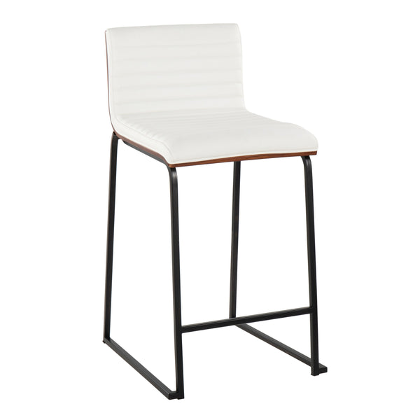 English Elm Mason Mason Mara 26" Contemporary Counter Stool with Tufted Faux Leather Seat and Walnut Back, Gold Base (Set of 2) White B202P222080