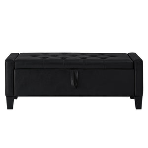 English Elm Ottoman Storage Bench Tufted Linen Upholstered Entryway Seat with Lift Top Shelf Black W2186P465443