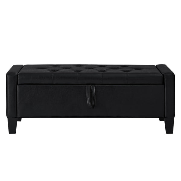 English Elm Ottoman Storage Bench Tufted Linen Upholstered Entryway Seat with Lift Top Shelf Black W2186P465443