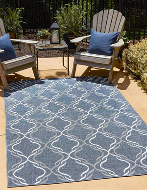 Unique Loom Outdoor Trellis Parmaklik Machine Made Lattice Rug Navy Blue, Ivory/Gray 5' 3" x 8' 0"