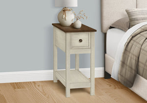 English Elm Accent Table, Two-Tier Narrow Design With Storage Drawer, Antique White & Brown Finish For Versatile Use B2710P219471
