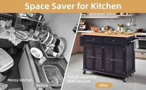 English Elm Movable Kitchen Island Cart with Drop Leaf, Power Outlet, Locking Wheels, 2 Drawers & Spice Rack W2565P359229