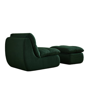English Elm Modern Compressed Lounge Chair with Ottoman Corduroy Recliner Small Space Sofa High-Density Foam Comfort Green W1036P251819